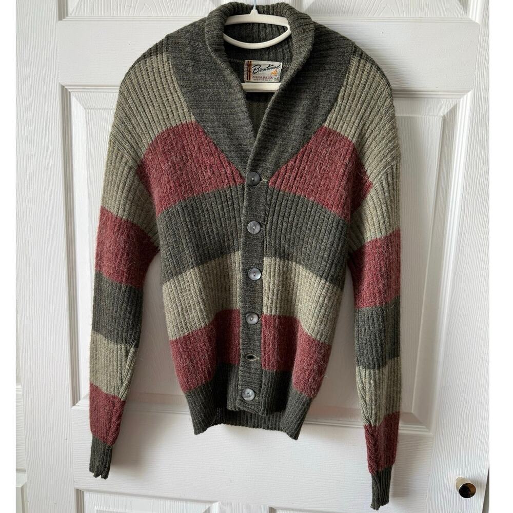 Brentwood Mirapaca 100% Wool Shawl Collar Striped Grandpa Cardigan Size 40